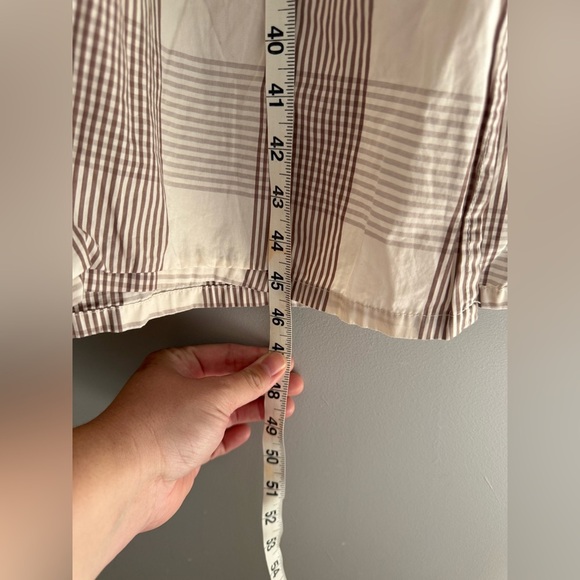 A New Day High Cuff Shirt Dress Woman’s SZ M Cream Brown Plaid Maxi Long Sleeve - Picture 9 of 10
